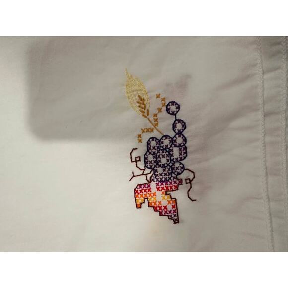 Vintage Hand Embroidered Thanksgiving Tablecloth | 58” x 100” - Picture 5 of 5